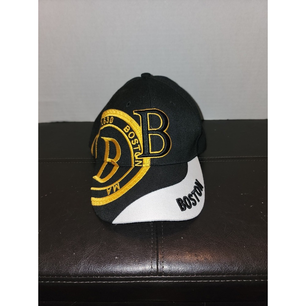 Rare ~‎ Black And Gold Boston Hat ~ Bay State Apparel Adjustable Fit